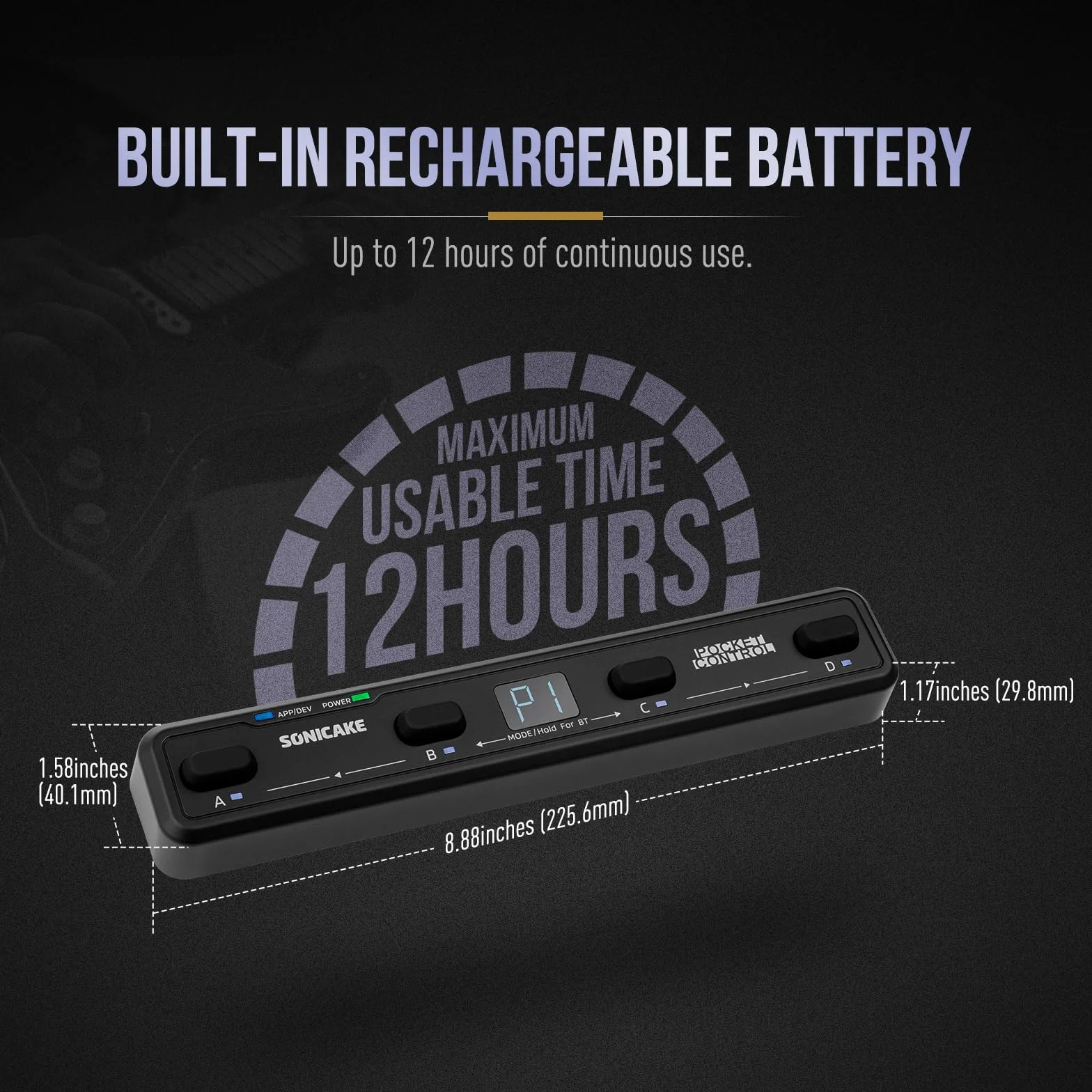 SONICAKE Controlador MIDI Inalámbrico Pedal de Efectos con 4 Botones y App BT Pocket Control (Negro)