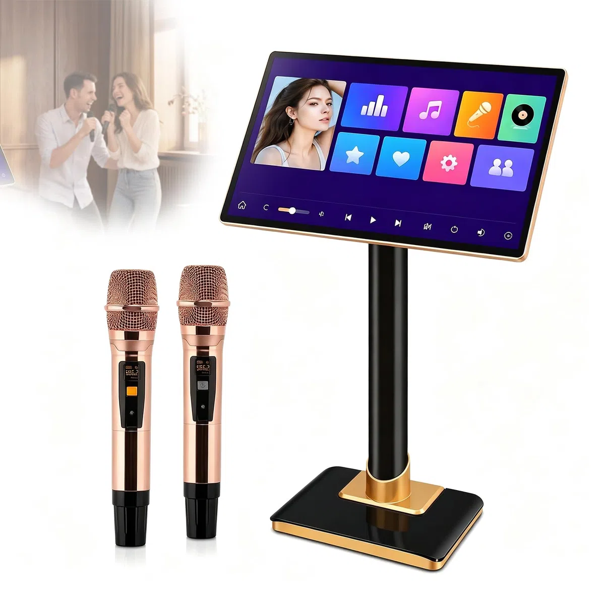 Sistema De Karaoke Profesional De 19/21,5 Pulgadas, Reproductor De Karaoke con Pantalla Táctil Capacitiva con Reverberación, Micrófono Inalámbrico, Amplificador De 19in 8T