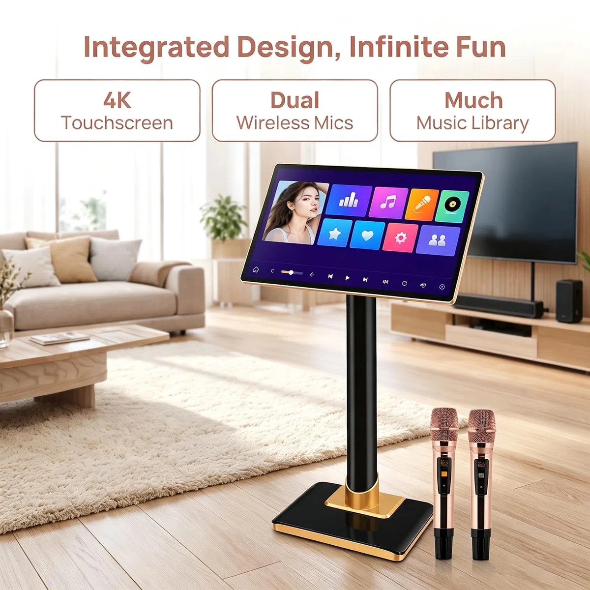 Sistema De Karaoke Profesional De 19/21,5 Pulgadas, Reproductor De Karaoke con Pantalla Táctil Capacitiva con Reverberación, Micrófono Inalámbrico, Amplificador De 19in 8T