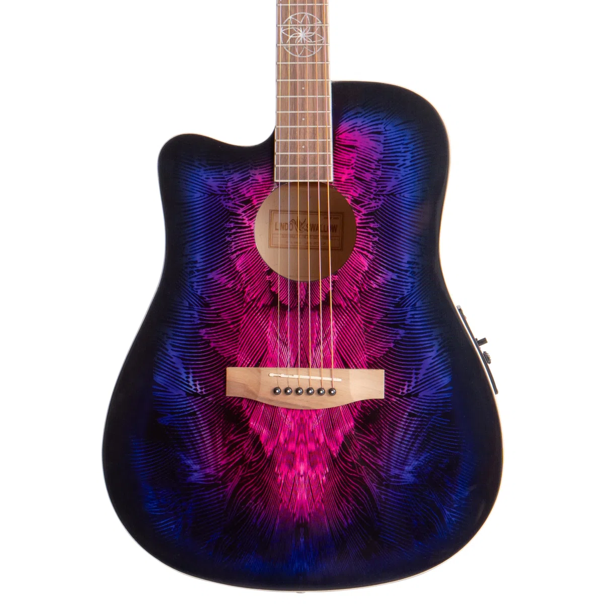 Lindo Guitarra electroacústica para zurdos en preamplificador morado, afinador digital/ecualizador y funda acolchada