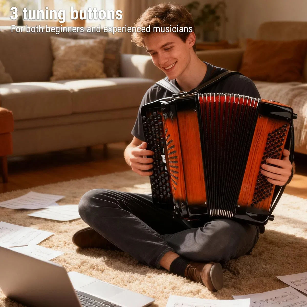 Acordeón de 69 Teclas, Acordeón de 69 Teclas 96 Bajos, Afinación F B E, de Botones de Escala Cromática, Acordeones Instrumentos Musicales para Principiantes o Jugadores Profesionales