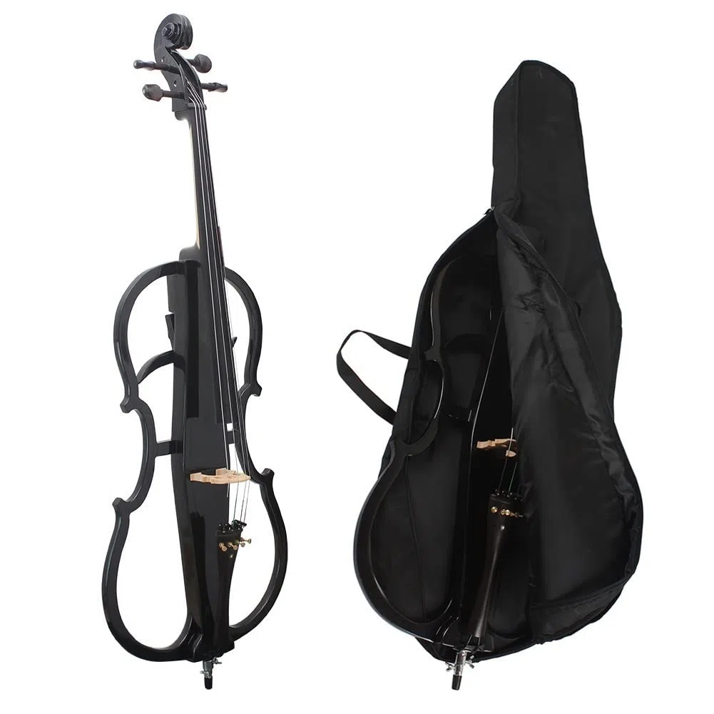 Violonchelo eléctrico de tamaño Completo 4/4, Violonchelo eléctrico de Madera Maciza, Cuerpo de Madera de Arce, Accesorios de ébano con Bolsa, Arco, sintonizador de Clip y Cuerdas adicionales