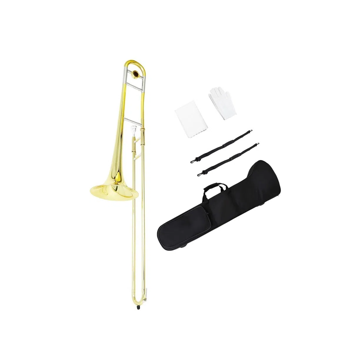 Trombón Alto De Varas Dorado Y Plateado Con Guantes Llave B Instrumento Chapado En Cobre Apto Para Principiantes Trombón(Gold silver)