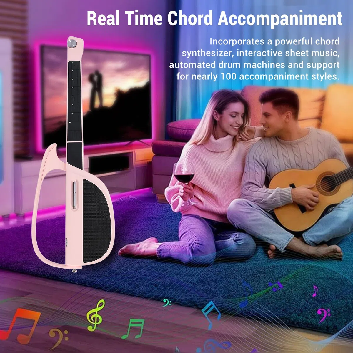 Guitarra Eléctrica Inteligente sin Cuerdas, Kit de Guitarra para Principiantes, Acompañamiento Automático de Acordes, Kit de Iniciación de Guitarra Inteligente de Viaje con Bolsa